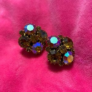 Weiss Cluster Aurora Borealis Clip On Earrings